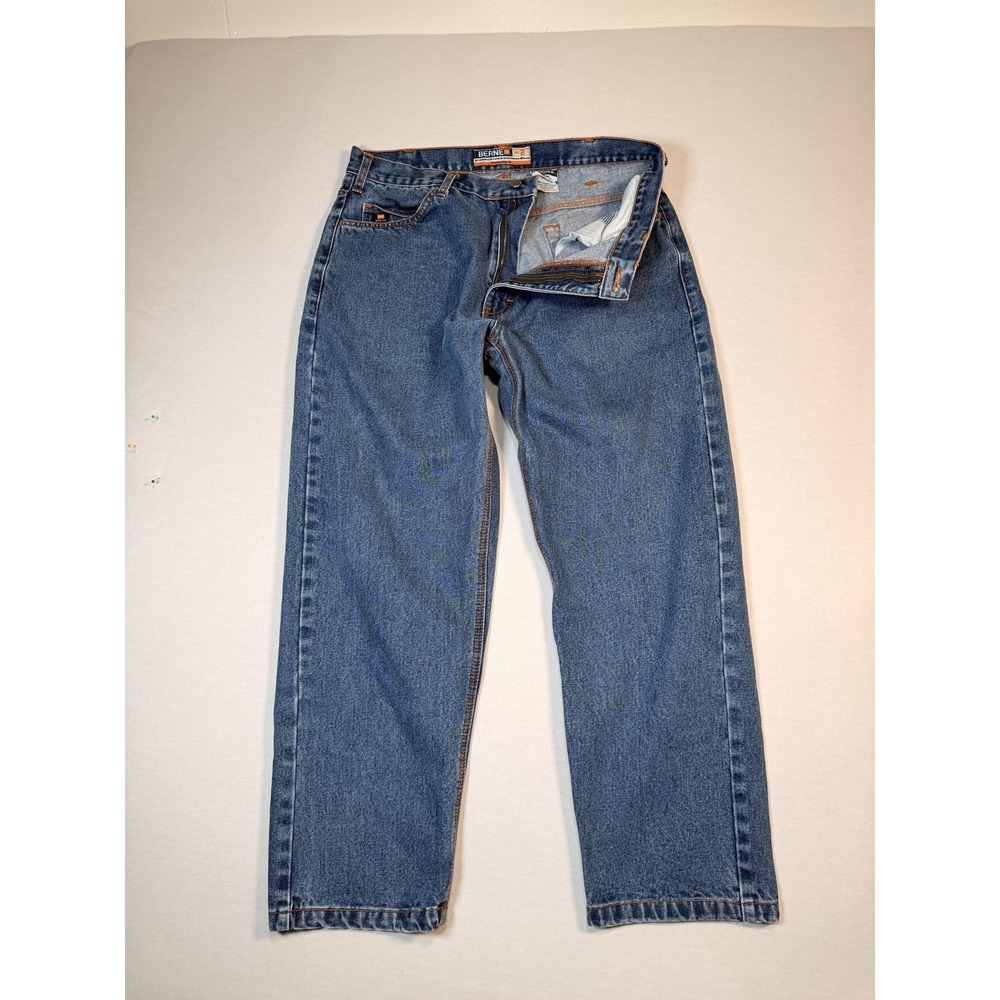 Berne FR Jeans Mens 38x30‎ Blue Medium Wash Relaxed Straight Denim Work